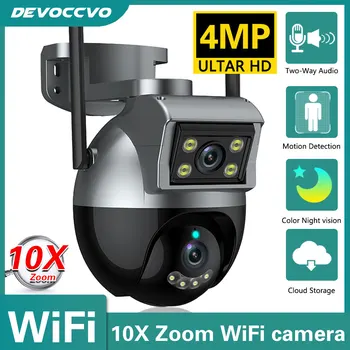 4MP HD Dual Objektīvs Wifi Kameru PTZ Āra Auto Izsekošana, CCTV Mājas Drošības Kameras Videonovērošanas Krāsu Nakts Redzamības WiFi 360