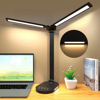 LED Galda Lampa,Double Vadītājs Acu Aprūpes Salokāms Galda Lukturi ar Nakts Gaismu USB Uzlādes Touch Kontroli Atmiņas Funkciju, Home