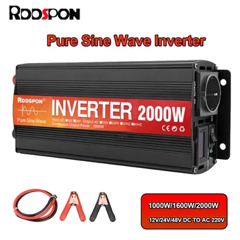 Pure Sine Wave Inverter 1000W 1600W 2000W Jauda DC 12V 24V Uz AC 220V Spriegumu, 50/60HZ Converter Saules Auto Invertori Ar LED Dis