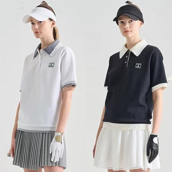 Jaunu Apģērbu Golfa Vasaras Zaudēt Vintage Ribu Polo Apkakle Atšķirībā Universāls Īsām Piedurknēm T-krekls Top Bumbu Uzvalks Drēbes