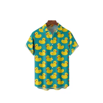 Vasaras vīriešu krekls Hawaii lielgabarīta 3D iespiesti pīļu modelis īsām piedurknēm top gadījuma beach brīvdienu ceļojumi iela tendence apģērbi