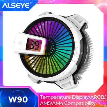 Alseye W90 ARGB CPU Cooler am4 rgb 4 Pin PWM Ventilators 90 mm Precīzu Temperatūras Displejs Atbalsta AM4 AM5