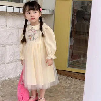 Rindu korejiešu versiju meiteņu lelle kakla izšūtu dzijas, kleita pavasara, jaunu cute girl bērnu salds princese kleita