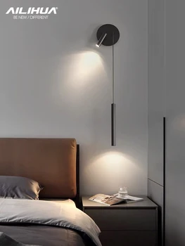 Minimālu mūsdienu radošo dzīvojamā istabā TV fonā siena ar uzmanības atmosfēru guļamistaba guļamistaba gultas sienas lampas