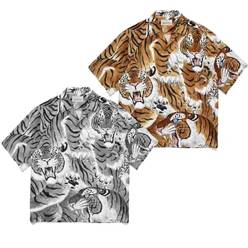 WACKO MARIA Tiger Drukāt Vintage Krekls Vasaras Augstas kvalitātes Īsām Piedurknēm Ikdienas Krekls