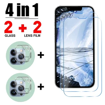 4IN1 Rūdīts Stikls iPhone 13 12 11 Pro Max Aizsardzības Stiklu iPhone 13 12 Mini Xs Max SE 2020 X XR 7 8 Ekrāna Aizsargs