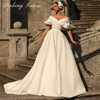 Elegants Pie Pleca Kāzu Kleitu par Līgava Plisēt Atklātu Atpakaļ Vienkāršu Līgavas Kleitas Tīrīšana Vilcienu Beach vestidos de novia 2023
