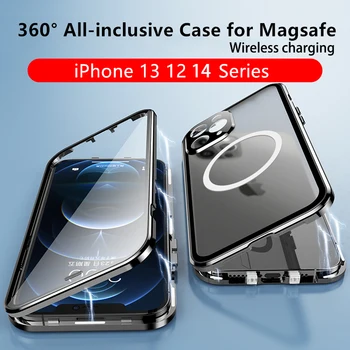 Magnētiskā Magsafe Lietā Par iPhone 14 13 12 11 Pro Max Alumīnija Sakausējuma HD Stikla 360° pilnekrāna slēgta Metāla Aizsardzības Vāciņu