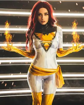 Daudzkrāsains Dark Phoenix Cosplay Kostīmu X-Men Phoenix Supervaronis Bodysuit 3D Printting Ādas Zentai Halloween Puse Uzvalks
