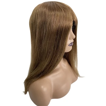 Brazīlijas Virgin Cilvēka Matu Hairpiece 14 collas Brūnā Krāsā 6# Q6 Bāzes Priekšpusē Mežģīnes Cilindrs par Melnā Sieviete