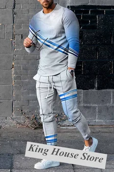 2 Gabals, kas Tērpiem Vīriešu Lielgabarīta garām Piedurknēm T Krekls+Garas Bikses, Pavasara Rudens Sportwear Tracksuit Jogger Sporta 4XL