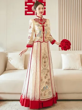 Retro Vizuļi Fāzēm, Izšuvumi Ķīniešu Sievietes Kāzu Cheongsam Tradicionālo Vintage Austrumu Tērpu Qipao Elegants Līgava Kleita