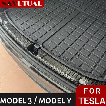 Nerūsējošā Tērauda Bagāžnieka Iekšējās Aizsargu Tesla Model 3 Y 2022 - 2023. Gadam Automašīnas Iekšējā Aizmugurējā Bufera Aizsargs Plates Vāciņš Melns Aksesuāri